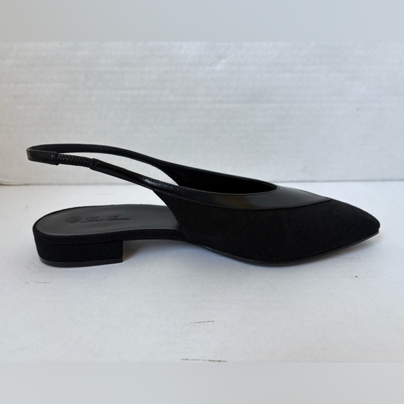 Loro Piana Black Wool Leather Slingback Flats Rebecca Sz 39 Classic Pointy Toe - Picture 4 of 8